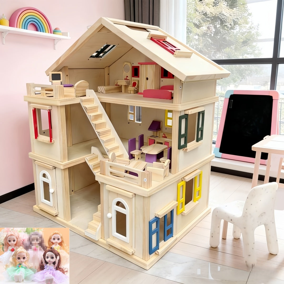 Large Wooden Dollhouse for kids and family play, image 8