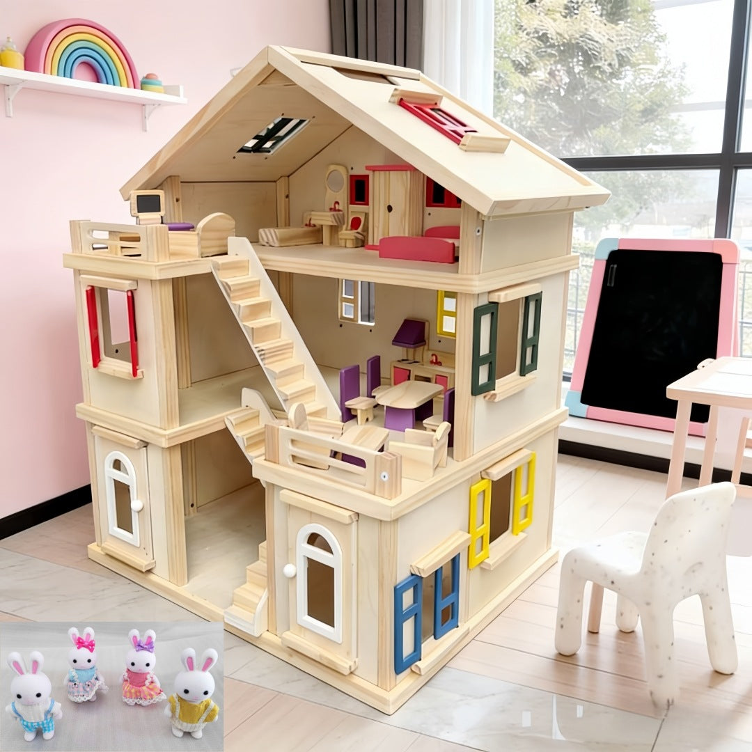 Large Wooden Dollhouse for kids and family play, image 9