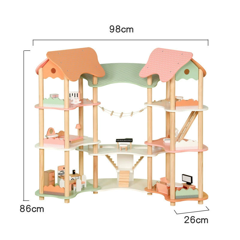 Large Wooden Dollhouse - with Bridge for kids and family play, image 1