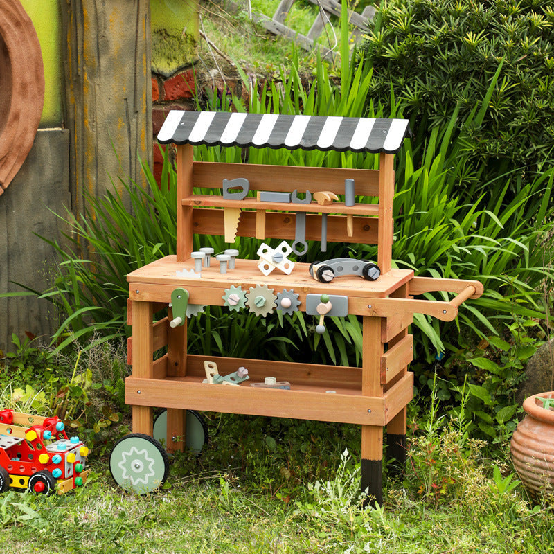 Large Kids Wooden Workbench - with Wheels - Deluxe Set for kids and family play, image 1
