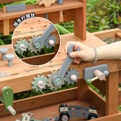 Large Kids Wooden Workbench - with Wheels - Deluxe Set for kids and family play, image 4