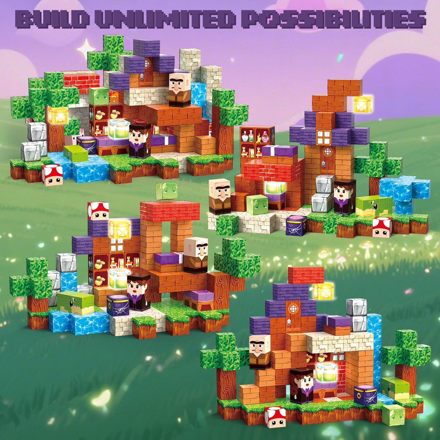 Magnetic blocks with character figures and accessories