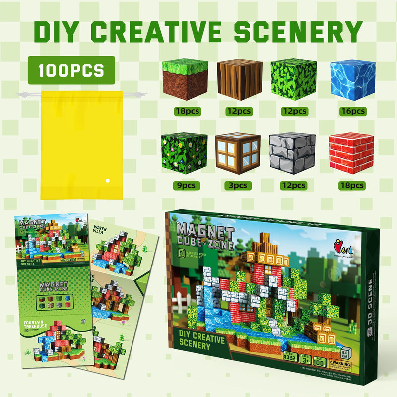 Magnetic cubes used to build houses and structures