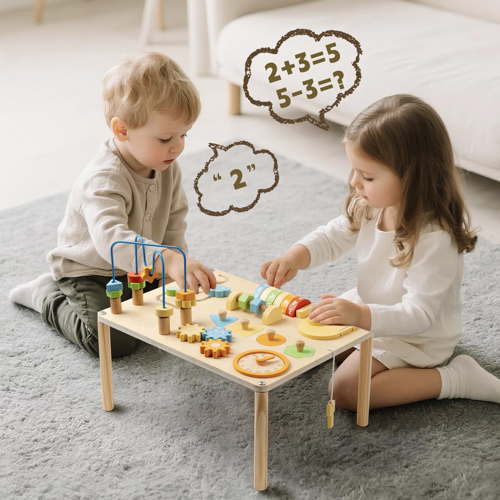 Wooden Montessori activity table designed for toddler learning and exploration