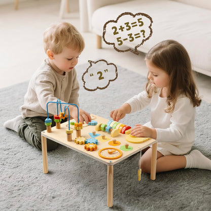 Wooden Montessori activity table designed for toddler learning and exploration