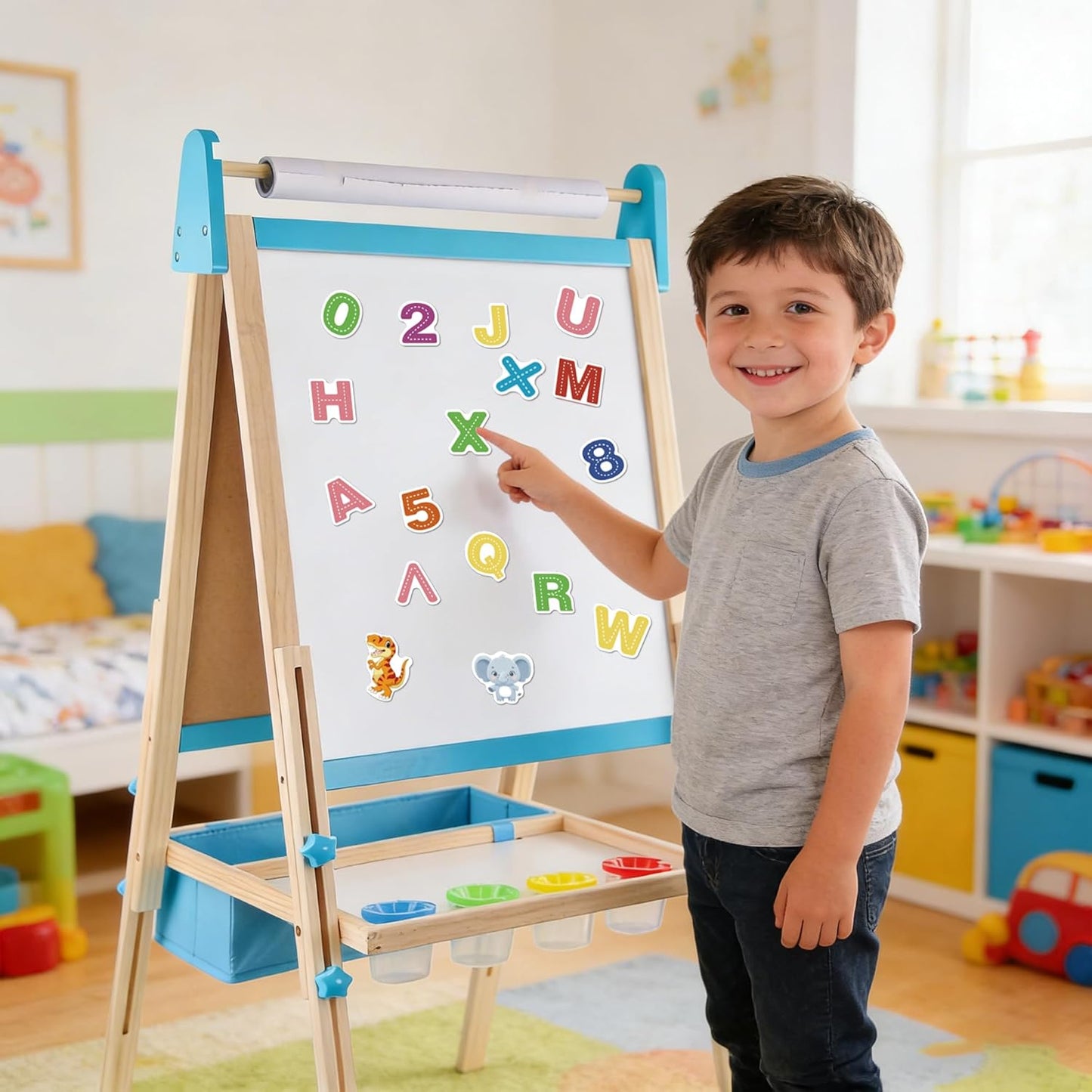 Montessori inspired wooden art easel for kids