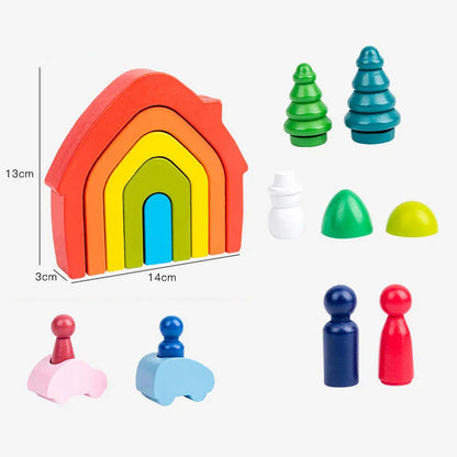 Rainbow Wooden Building Blocks for kids and family play, image 4