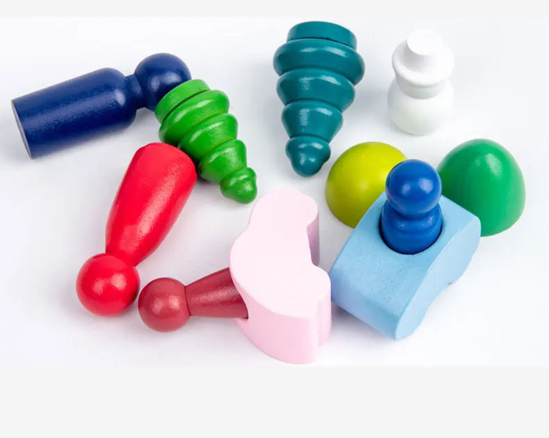 Rainbow Wooden Building Blocks for kids and family play, image 3