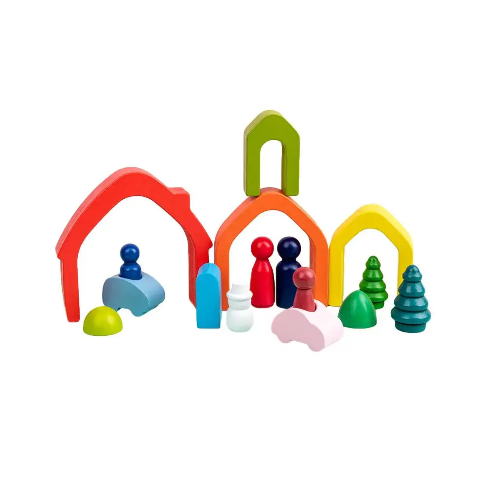 Rainbow Wooden Building Blocks for kids and family play, image 1