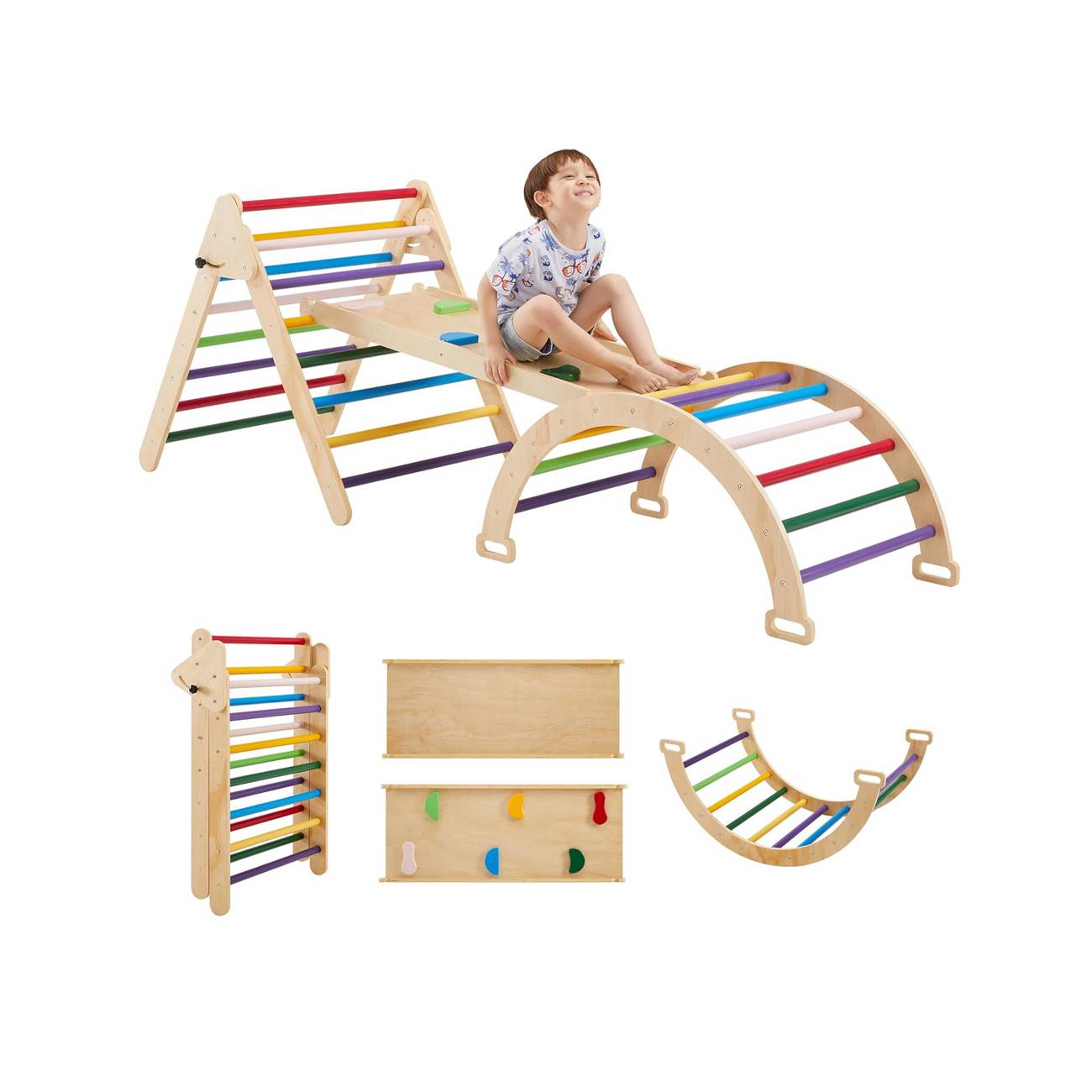 3-in-1 Wooden Climbing Triangle Set for kids and family play, image 1