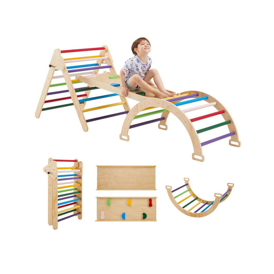 3-in-1 Wooden Climbing Triangle Set for kids and family play, image 1