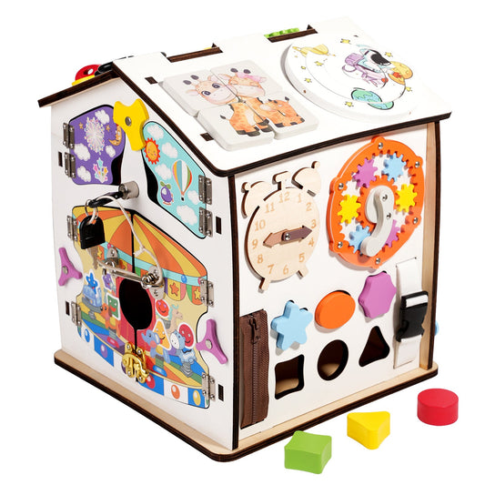 Large Wooden Busy House for kids and family play, image 1
