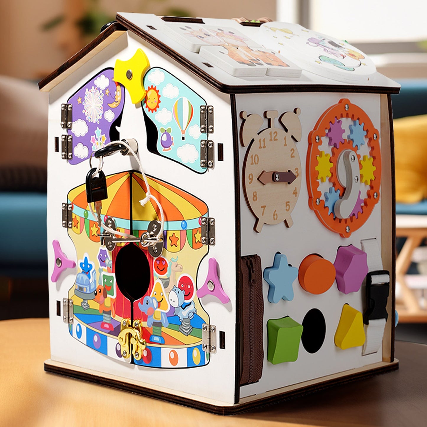 Large Wooden Busy House for kids and family play, image 4