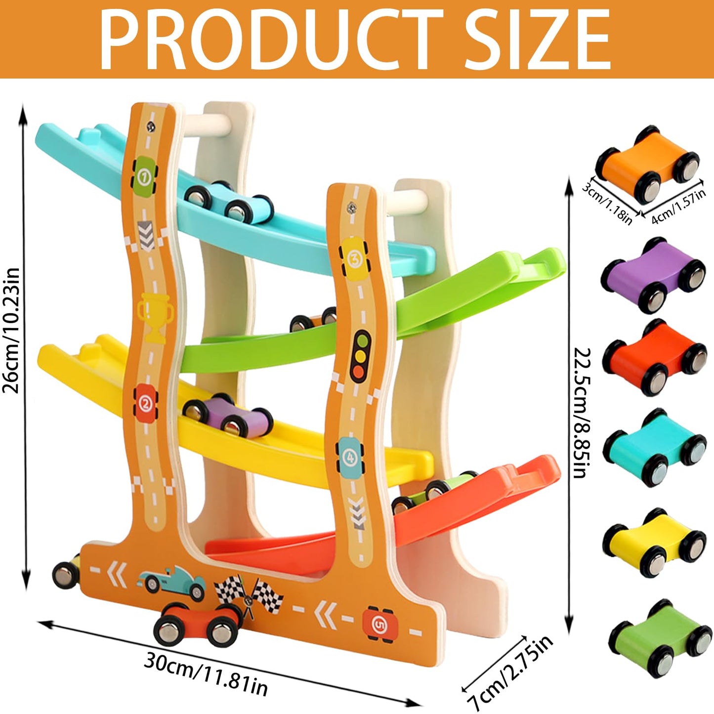 Montessori car ramp toy showing cause and effect learning through play