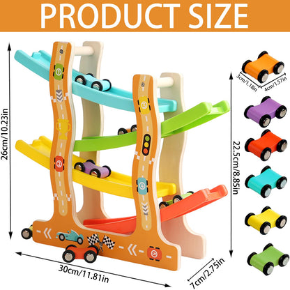 Montessori car ramp toy showing cause and effect learning through play