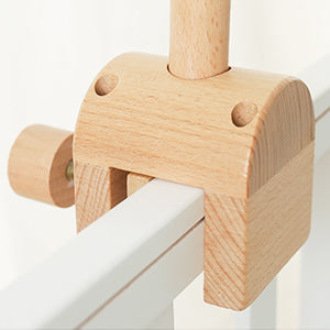 Montessori inspired wooden baby mobile holder design
