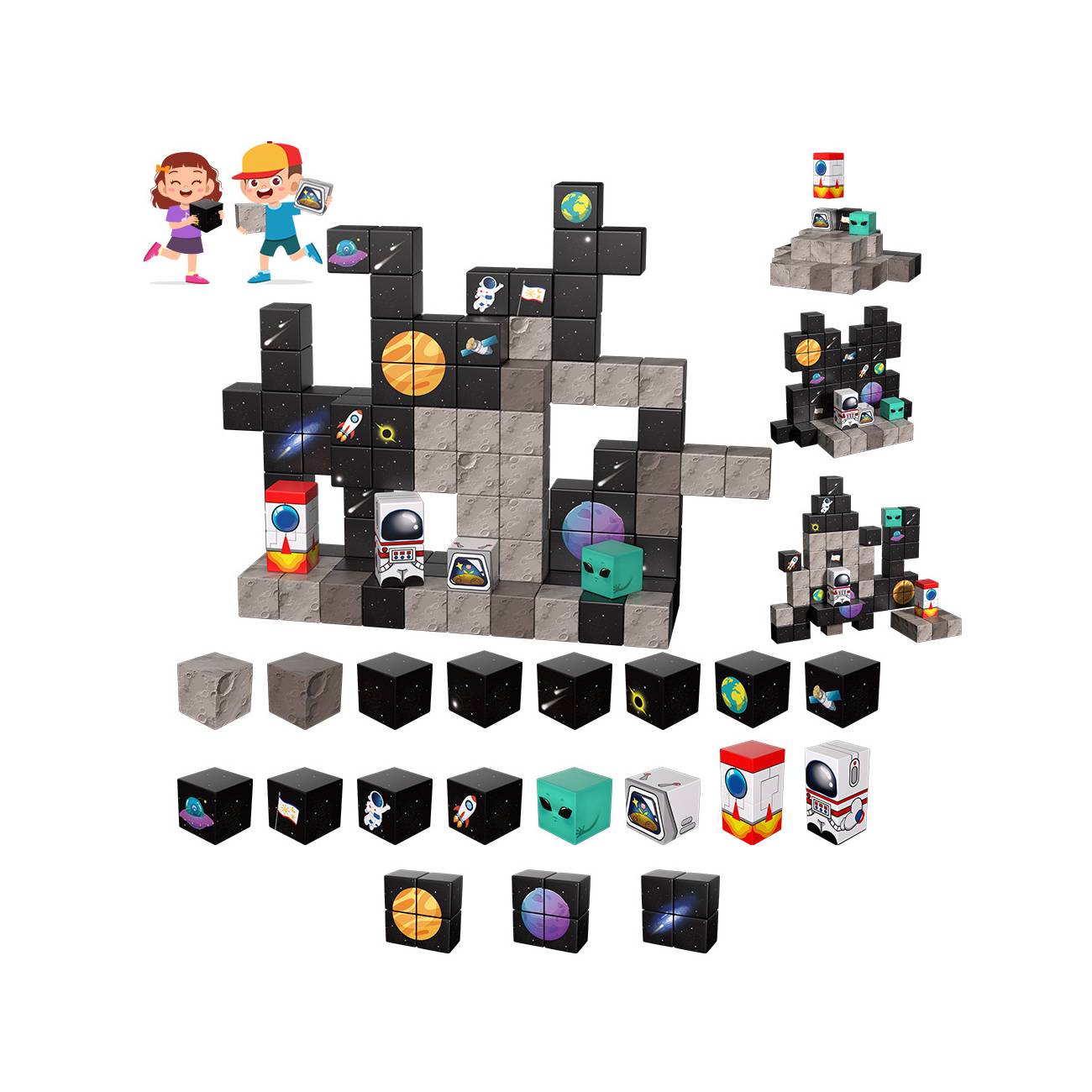 Montessori magnetic building blocks space set for kids