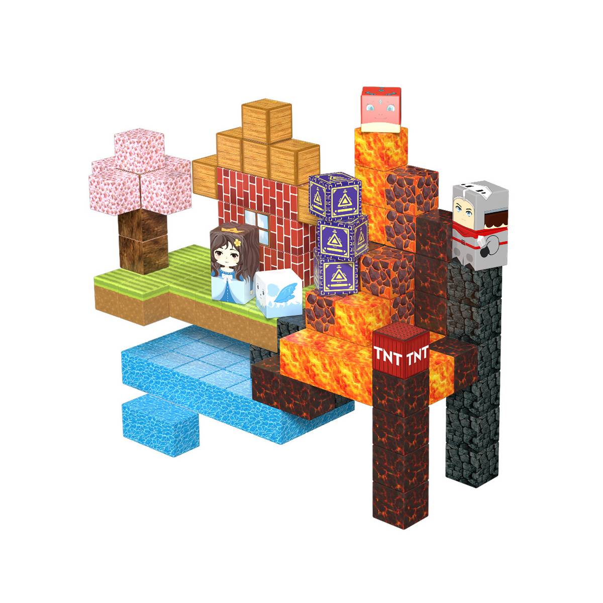 Magnetic Building Blocks Set - Lava Waterfall for kids and family play, image 1
