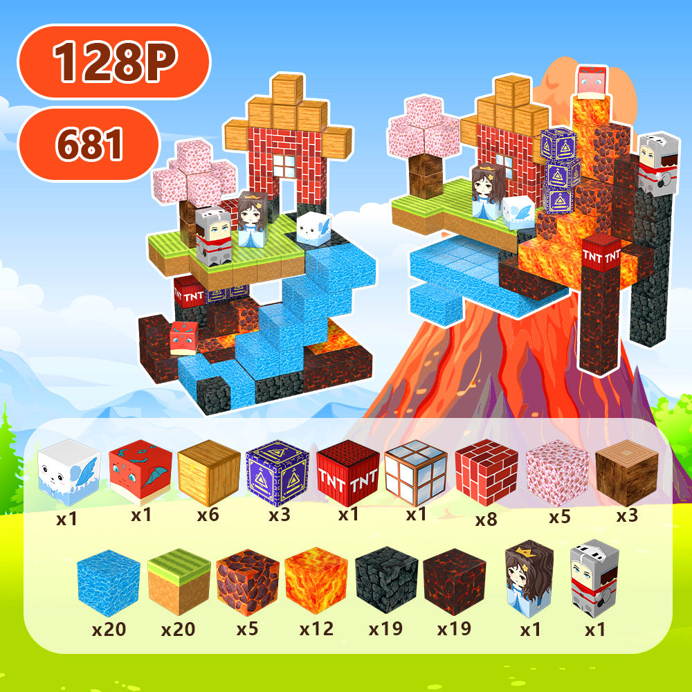 Magnetic Building Blocks Set - Lava Waterfall for kids and family play, image 2
