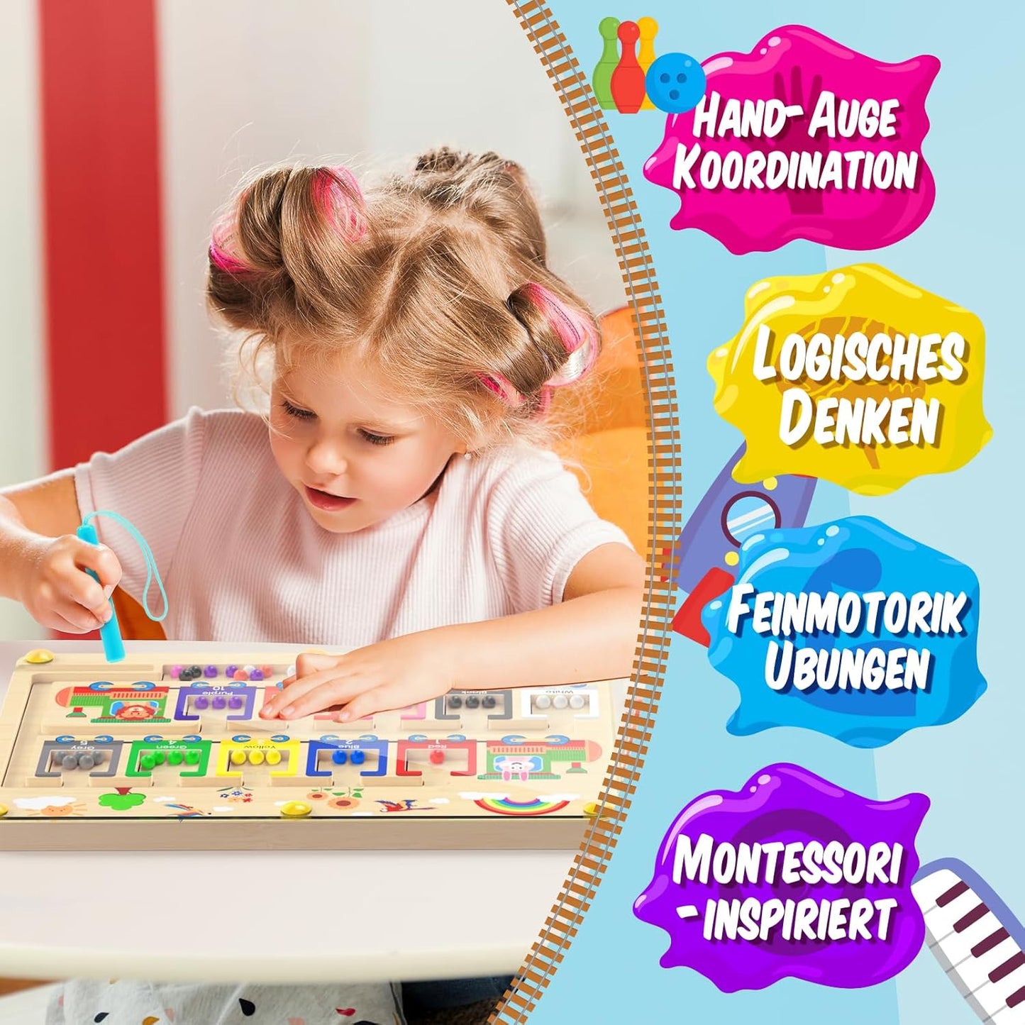 Montessori number learning toy with magnetic pen and colorful beads