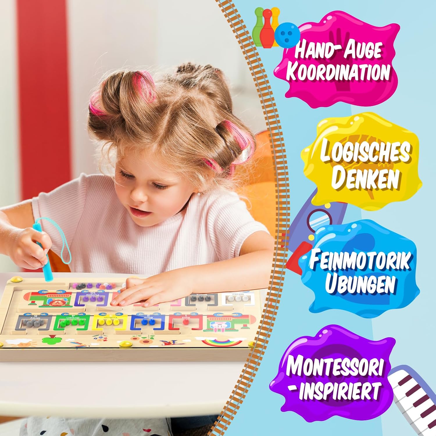 Montessori number learning toy with magnetic pen and colorful beads