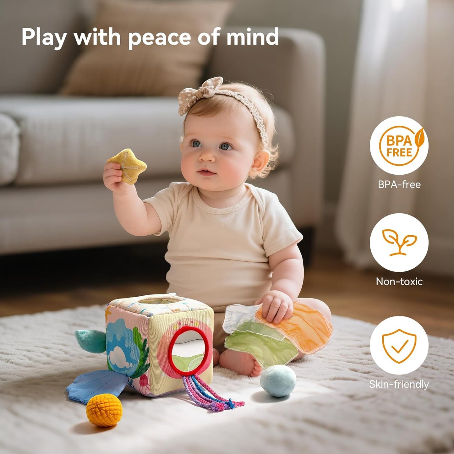 Montessori sensory toy helping babies explore textures and colors
