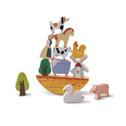 Montessori wooden balance toy for toddlers with colorful stacking pieces