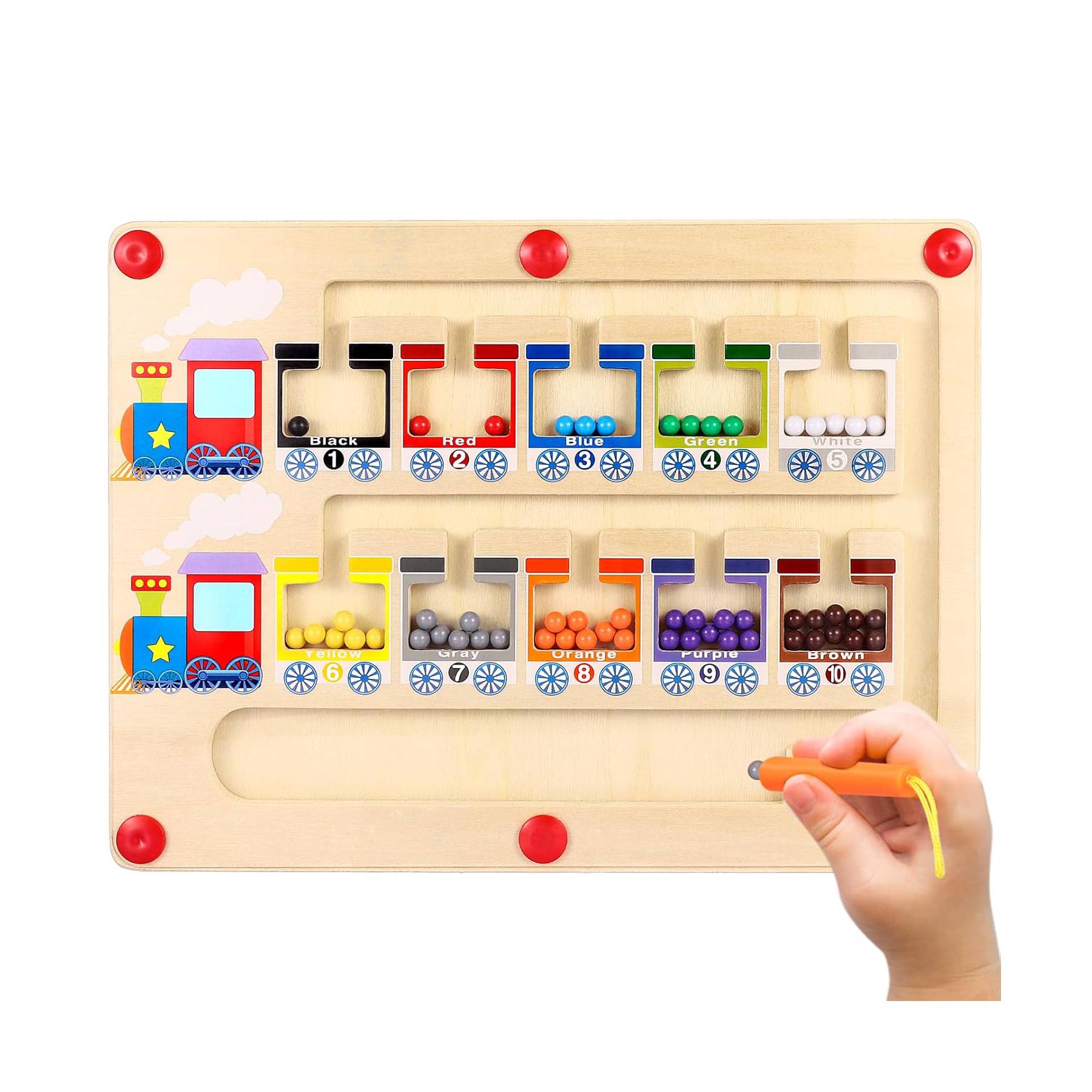 Montessori wooden magnetic maze toy for kids learning numbers and colors