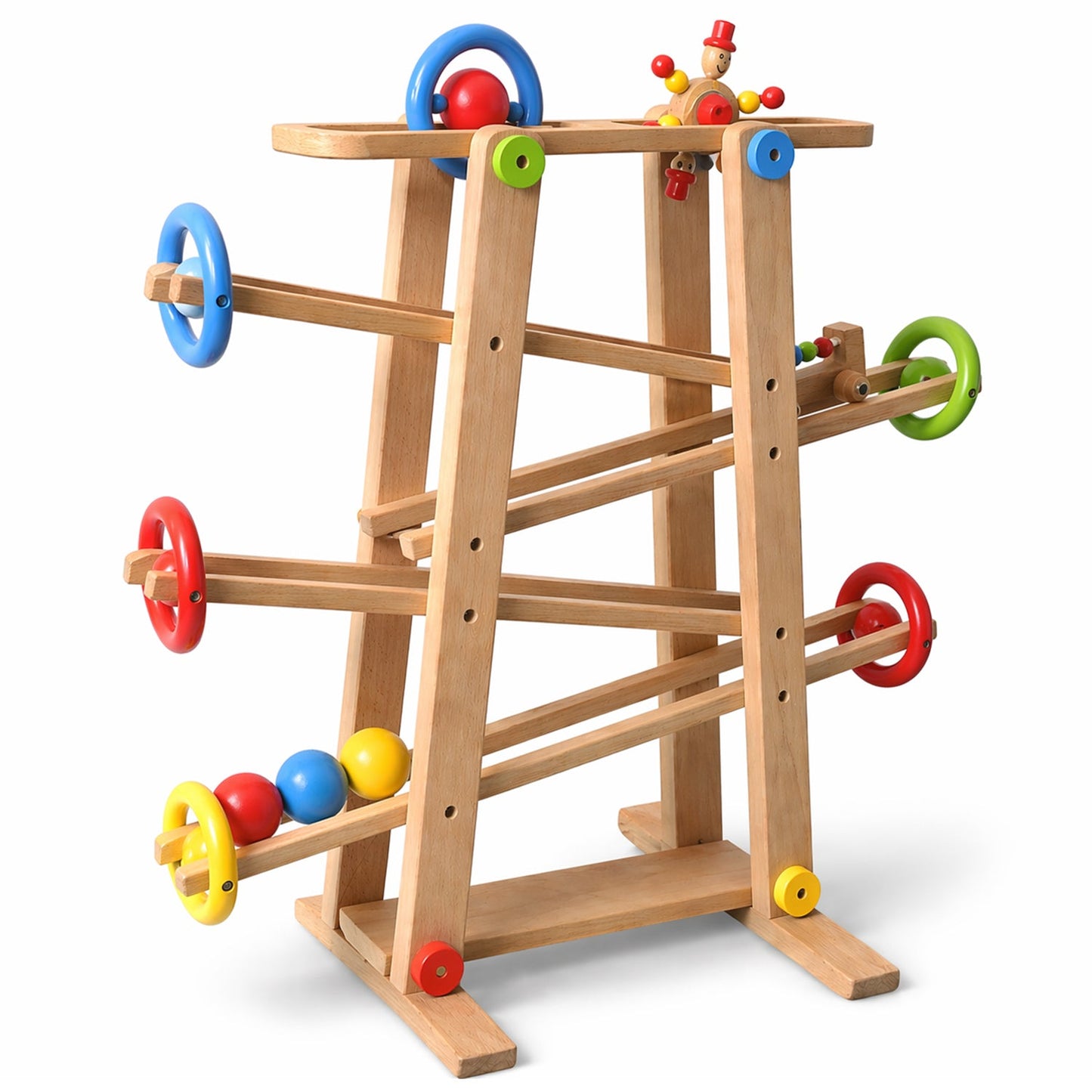 Montessori wooden marble run toy made from natural beech wood