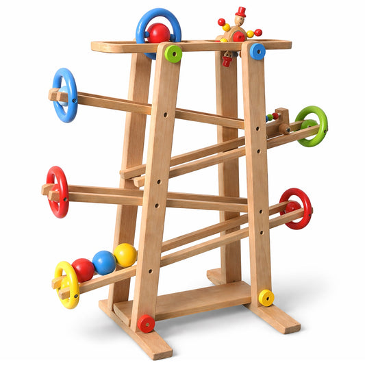 Montessori wooden marble run toy made from natural beech wood