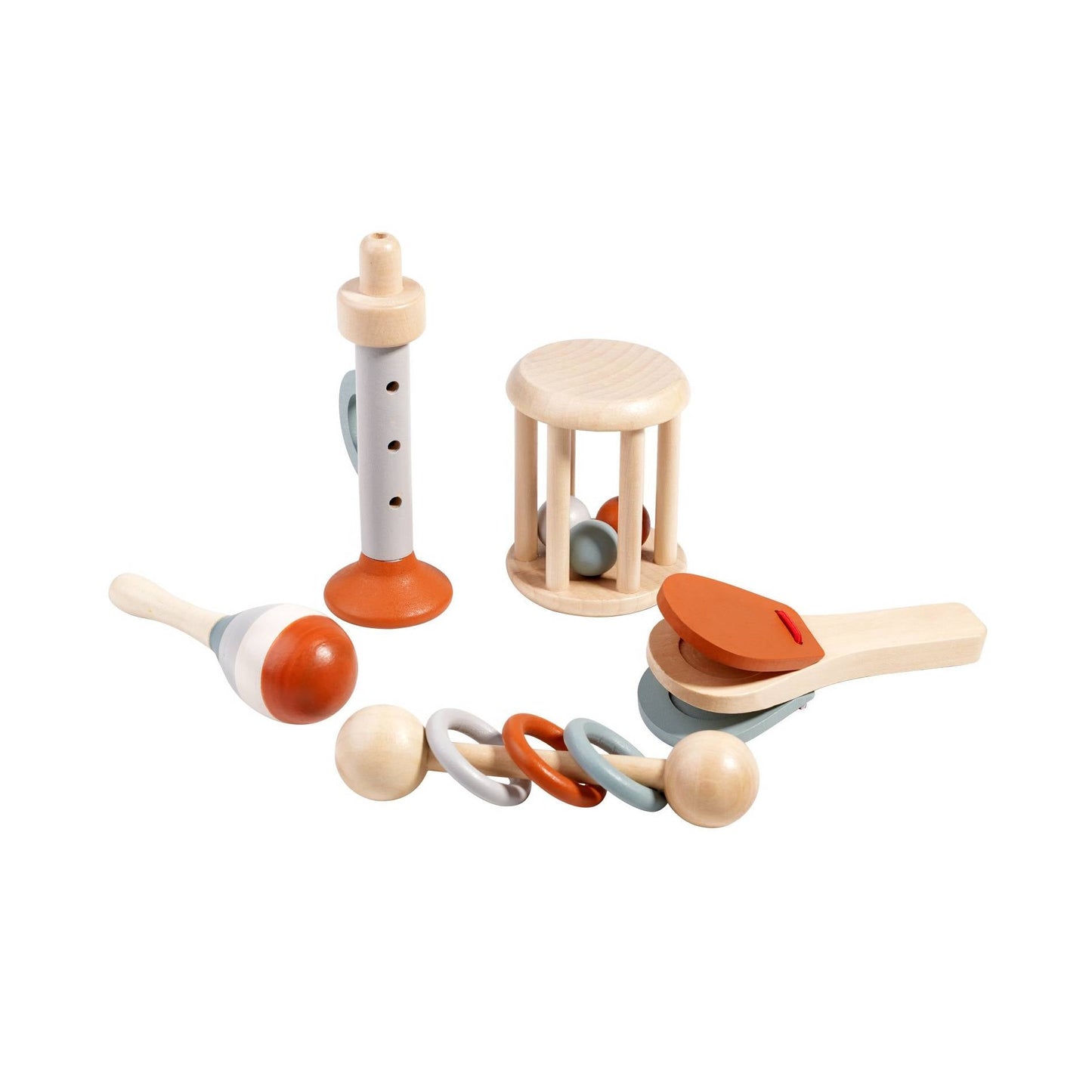 Montessori wooden musical instruments set for toddlers with five natural wood instruments