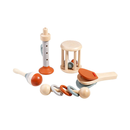 Montessori wooden musical instruments set for toddlers with five natural wood instruments