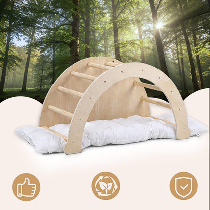 Montessori wooden play arch encouraging independent exploration and movement