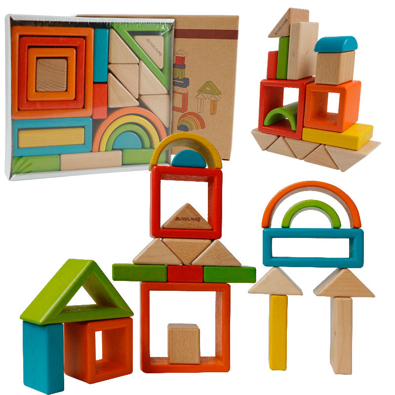 Rainbow Wooden Building Blocks - Rainbow Set for kids and family play, image 2