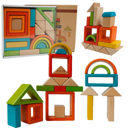 Rainbow Wooden Building Blocks - Rainbow Set for kids and family play, image 2