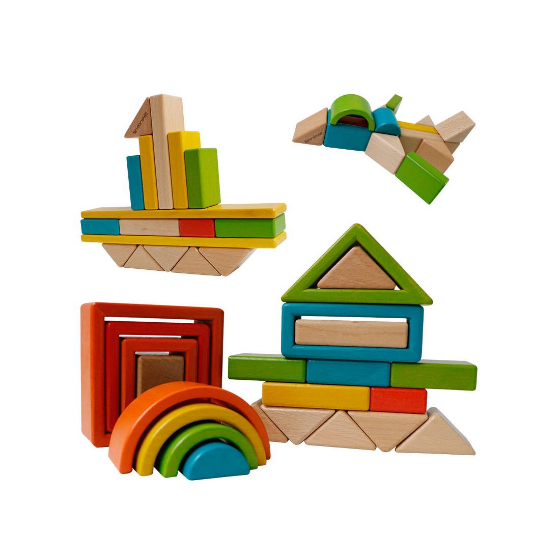 Rainbow Wooden Building Blocks - Rainbow Set for kids and family play, image 1