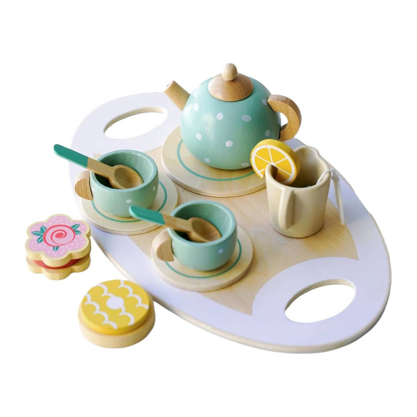 Wooden Tea Set - with Wheels for kids and family play, image 1