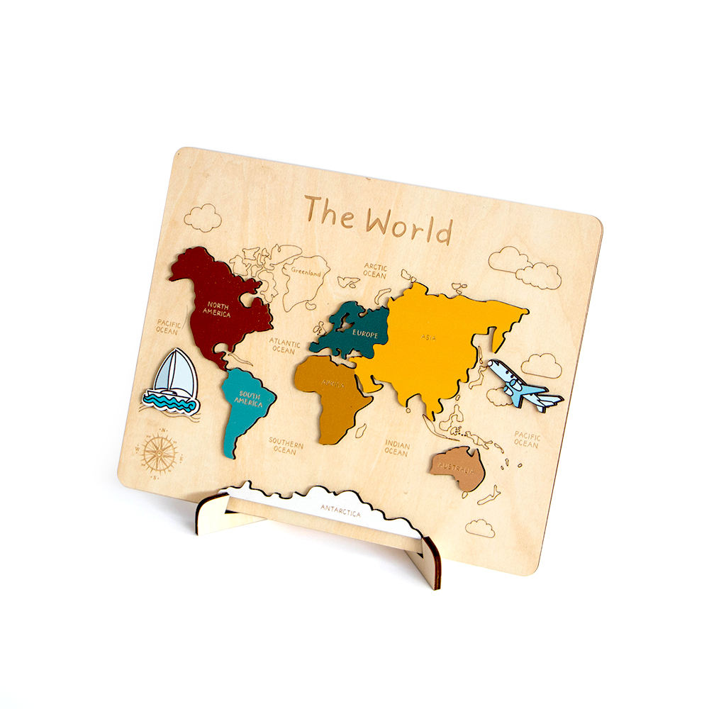 Wooden World Map Puzzle for kids and family play, image 5