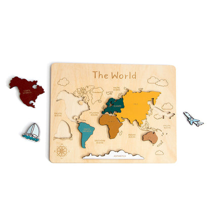 Wooden World Map Puzzle for kids and family play, image 4