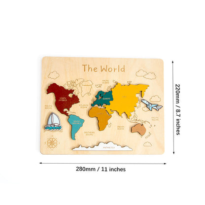 Wooden World Map Puzzle for kids and family play, image 6