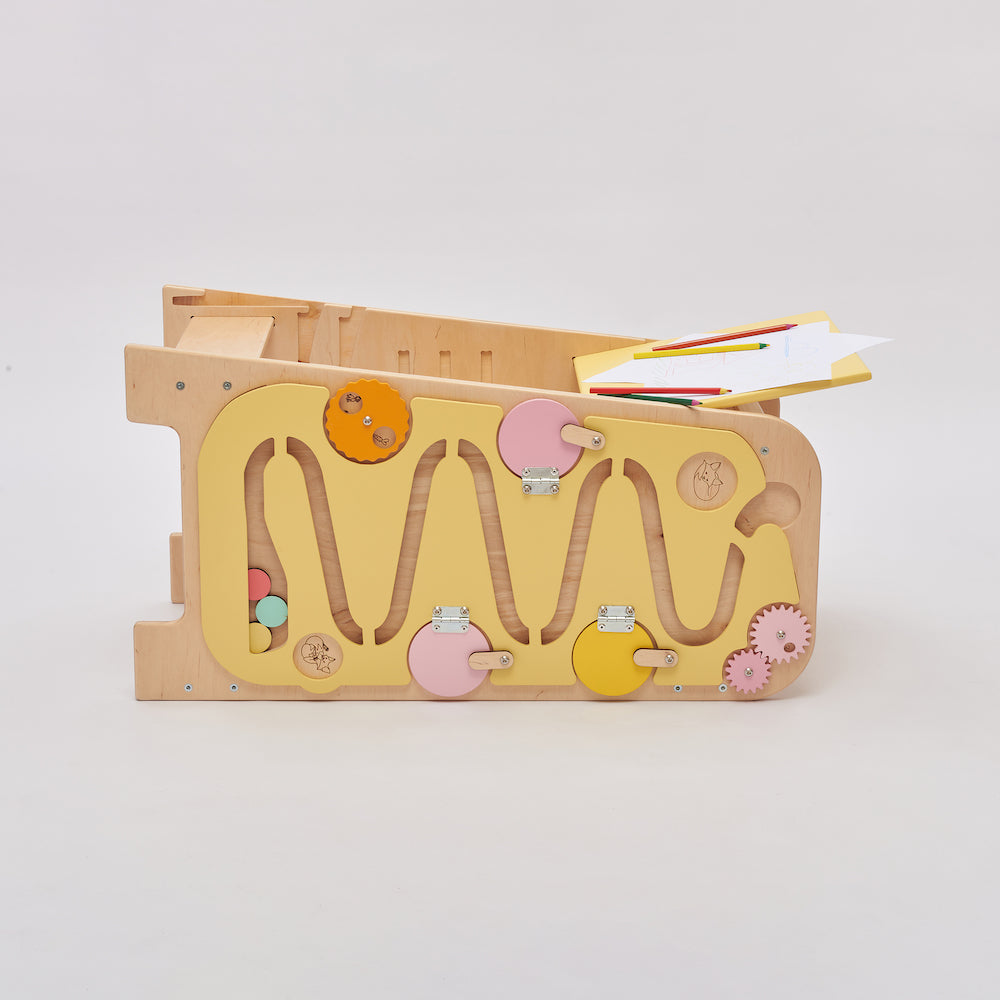 Magnetic drawing board built into the Montessori learning tower