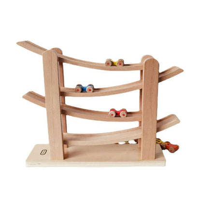 Autorennbahn Wooden - Bunte Rutschbahn 6 Autos - With Ramp for kids and family play, image 1