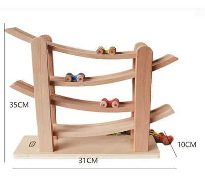 Autorennbahn Wooden - Bunte Rutschbahn 6 Autos - With Ramp for kids and family play, image 5