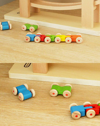 Autorennbahn Wooden - Bunte Rutschbahn 6 Autos - With Ramp for kids and family play, image 7