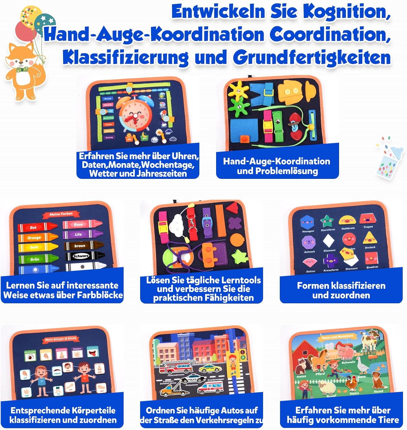 8-Page Felt Busy Board Quiet Book - Animal Party Theme for kids and family play, image 4