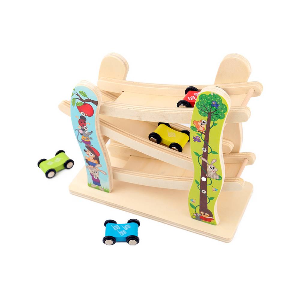 with Slide Wooden Car Ramp Racer for kids and family play, image 1