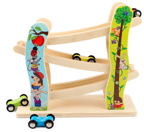 with Slide Wooden Car Ramp Racer for kids and family play, image 2