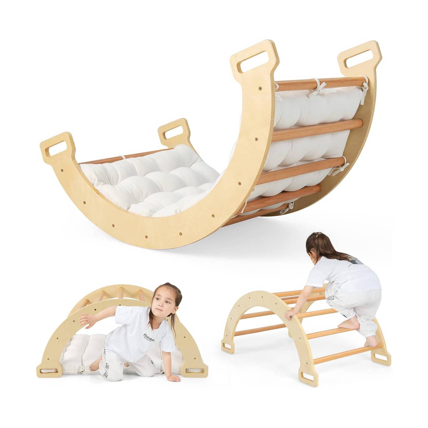 3-in-1 Wooden Climbing Arch for kids and family play, image 1