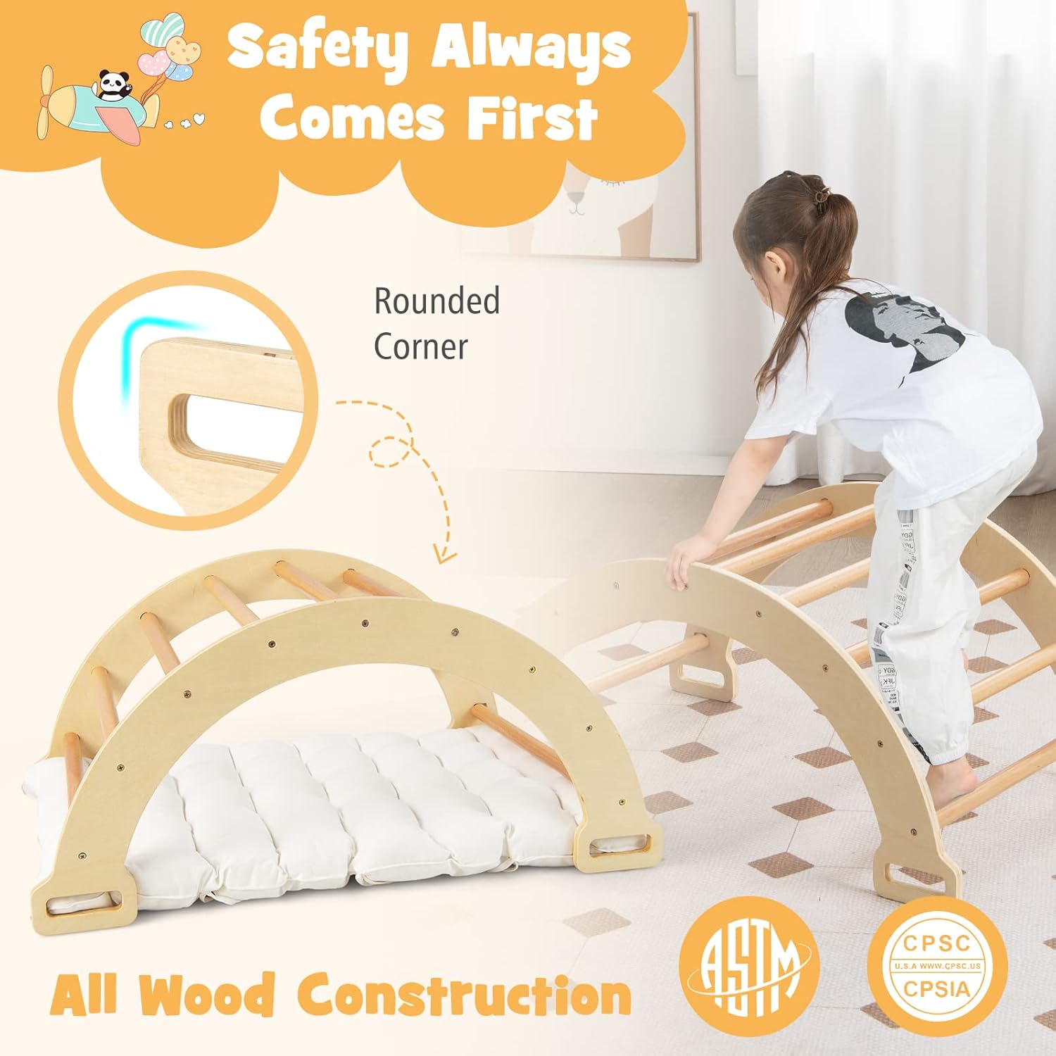 3-in-1 Wooden Climbing Arch for kids and family play, image 2