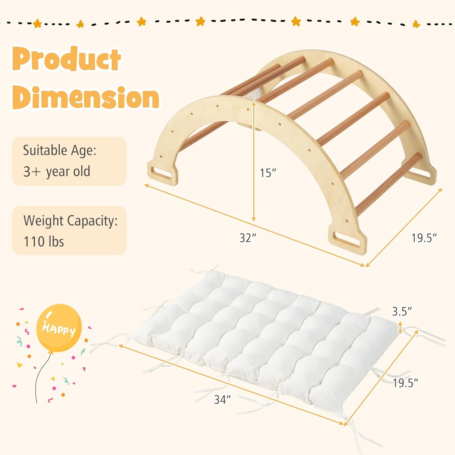 3-in-1 Wooden Climbing Arch for kids and family play, image 5